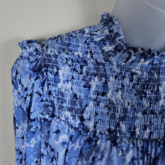 & OTHER STORIES Smocked A-Line Blouse Blue Floral Cottage Boho Chic Sheer Size 4 - Picture 6 of 14
